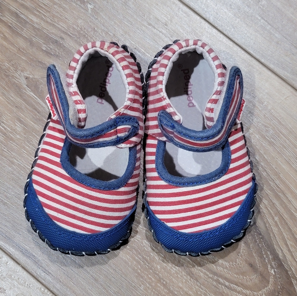 Pediped Louisa Red White & Blue Nautical Baby Girl Walker Shoes, 6-12 Months